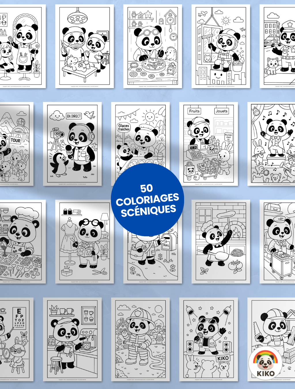 110 COLORIAGES "KIKO EXPLORE LES MÉTIERS" 🩺